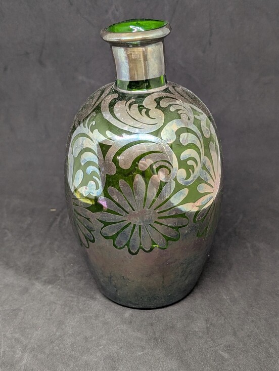 Other - Vtg Silver Overlay Green Glass Decanter Bottle